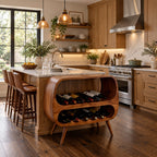 Capsule Frame Wine Cabinet with Two Open Bottle Tiers, Solid Wood Mid Century Wine Rack Console on Legs
