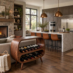 Capsule Frame Wine Cabinet with Two Open Bottle Tiers, Solid Wood Mid Century Wine Rack Console on Legs