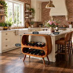 Capsule Frame Wine Cabinet with Two Open Bottle Tiers, Solid Wood Mid Century Wine Rack Console on Legs