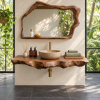 Live Edge Floating Bathroom Vanity 20-71 Inch, Deep Wavy Edge Solid Wood Wall Vanity Shelf