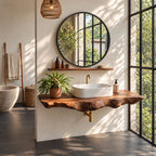 Live Edge Floating Bathroom Vanity 20-71 Inch, Deep Wavy Edge Solid Wood Wall Vanity Shelf