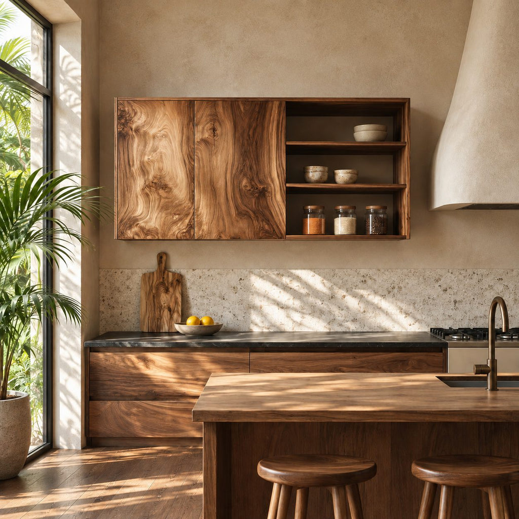 Split Front Kitchen Wall Cabinet with Two Grain Doors and Open Side Shelves, Solid Wood Wall Cupboard