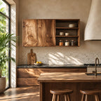 Split Front Kitchen Wall Cabinet with Two Grain Doors and Open Side Shelves, Solid Wood Wall Cupboard