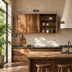 Split Front Kitchen Wall Cabinet with Two Grain Doors and Open Side Shelves, Solid Wood Wall Cupboard