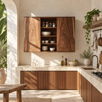 Center Open Kitchen Wall Cabinet with Two Figured Grain Doors, Solid Wood Wall Mounted Dish Cupboard