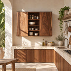 Center Open Kitchen Wall Cabinet with Two Figured Grain Doors, Solid Wood Wall Mounted Dish Cupboard