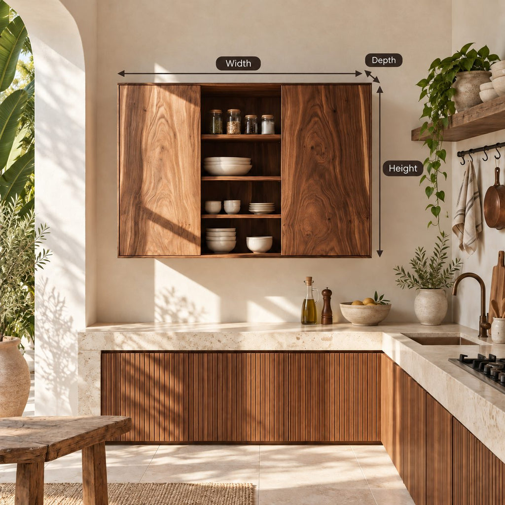 Center Open Kitchen Wall Cabinet with Two Figured Grain Doors, Solid Wood Wall Mounted Dish Cupboard
