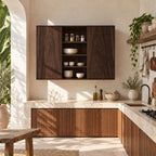 Center Open Kitchen Wall Cabinet with Two Figured Grain Doors, Solid Wood Wall Mounted Dish Cupboard