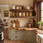 Live Edge Kitchen Shelf on Curved Post, Two Tier Solid Wood Pantry Wall Shelf for Window Corners