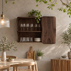 Organic Curved Kitchen Wall Cabinet with Rounded Slab Door and Open Shelves, Solid Wood Wall Cupboard