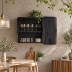 Organic Curved Kitchen Wall Cabinet with Rounded Slab Door and Open Shelves, Solid Wood Wall Cupboard
