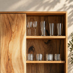 River Grain Door Kitchen Wall Cabinet, Tall Solid Wood Wall Mounted Cupboard with Three Open Shelves