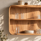Rounded Corner Open Kitchen Wall Cabinet with Wavy Top Edge, Solid Wood Two Tier Wall Display Cabinet