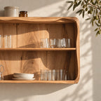 Rounded Corner Open Kitchen Wall Cabinet with Wavy Top Edge, Solid Wood Two Tier Wall Display Cabinet