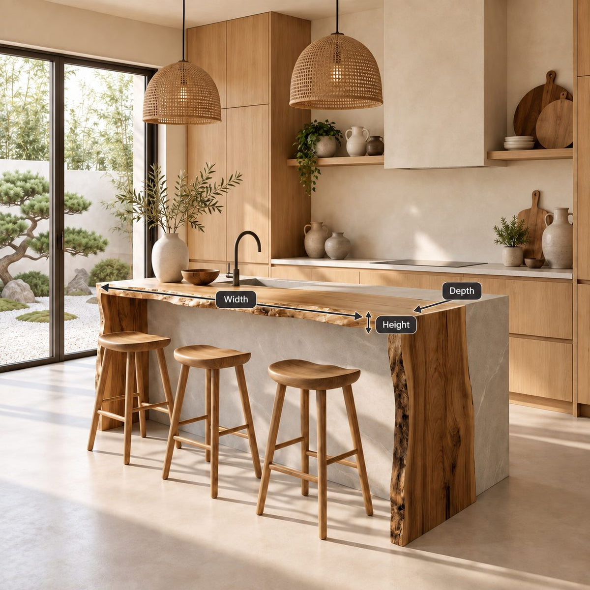 Waterfall Live Edge Island Panel, Sold Per Slab, Solid Wood Countertop or Island End Panel, 47-100 Inch