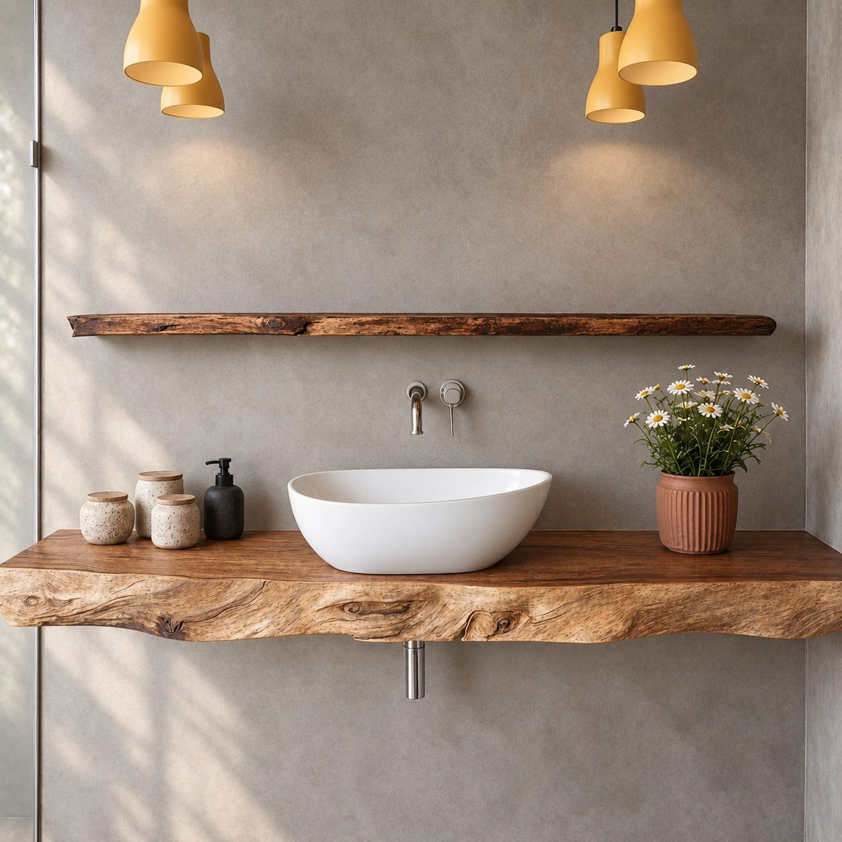 Floating Bathroom Vanity Top 20-71 Inch, Straight Live Edge Wood Slab Wall Mounted Vanity Counter