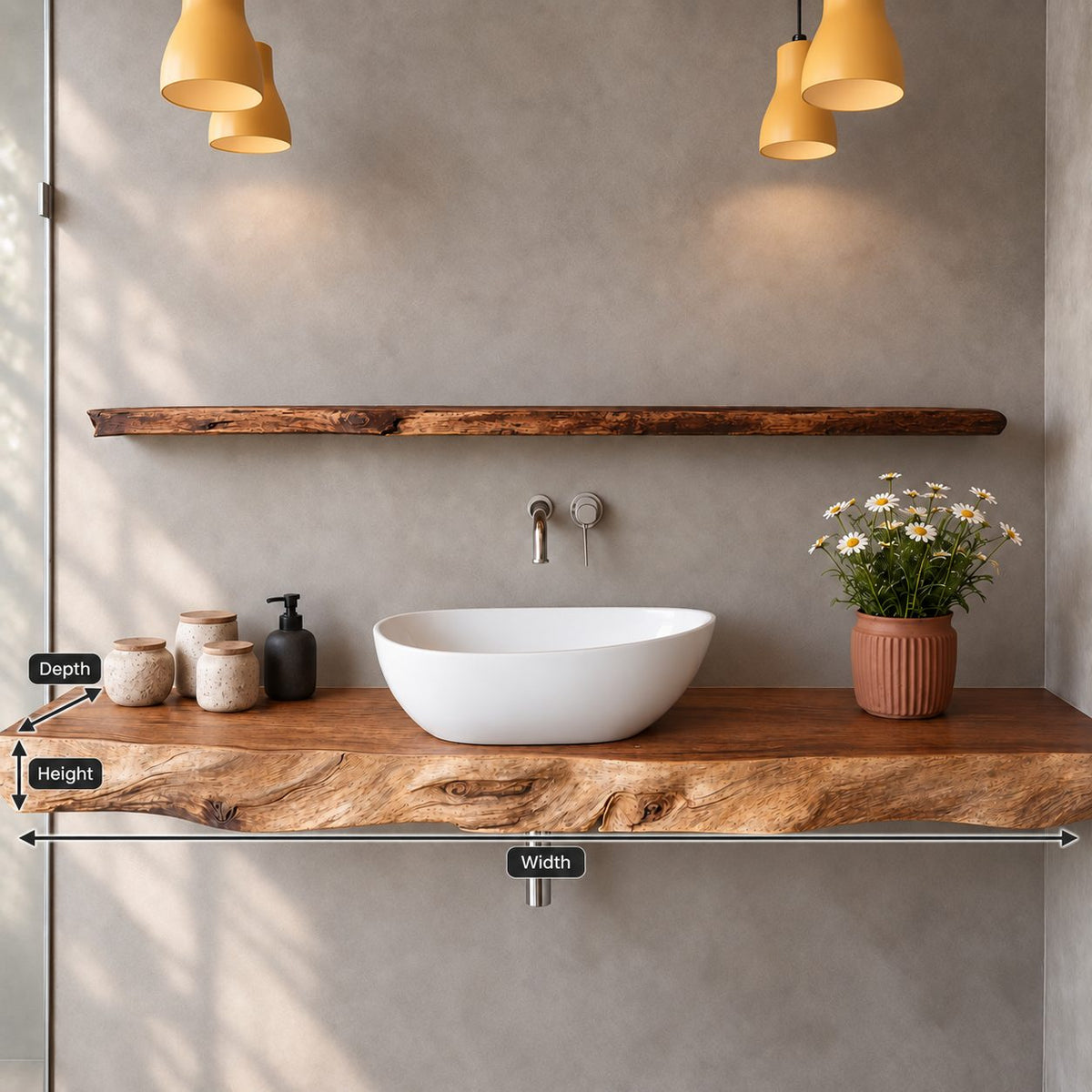 Floating Bathroom Vanity Top 20-71 Inch, Straight Live Edge Wood Slab Wall Mounted Vanity Counter