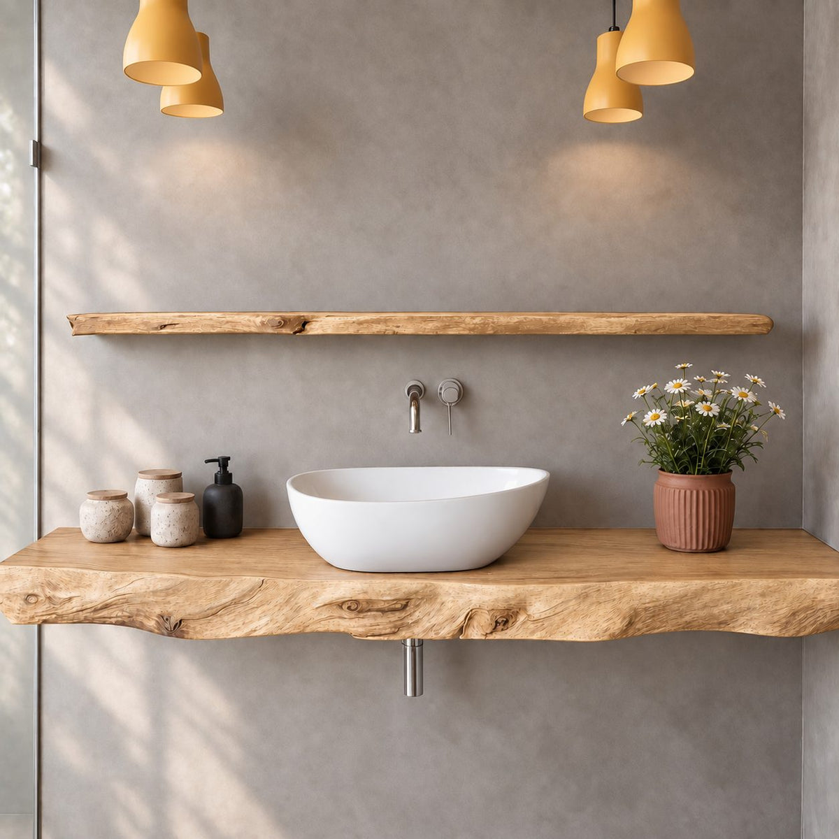 Floating Bathroom Vanity Top 20-71 Inch, Straight Live Edge Wood Slab Wall Mounted Vanity Counter