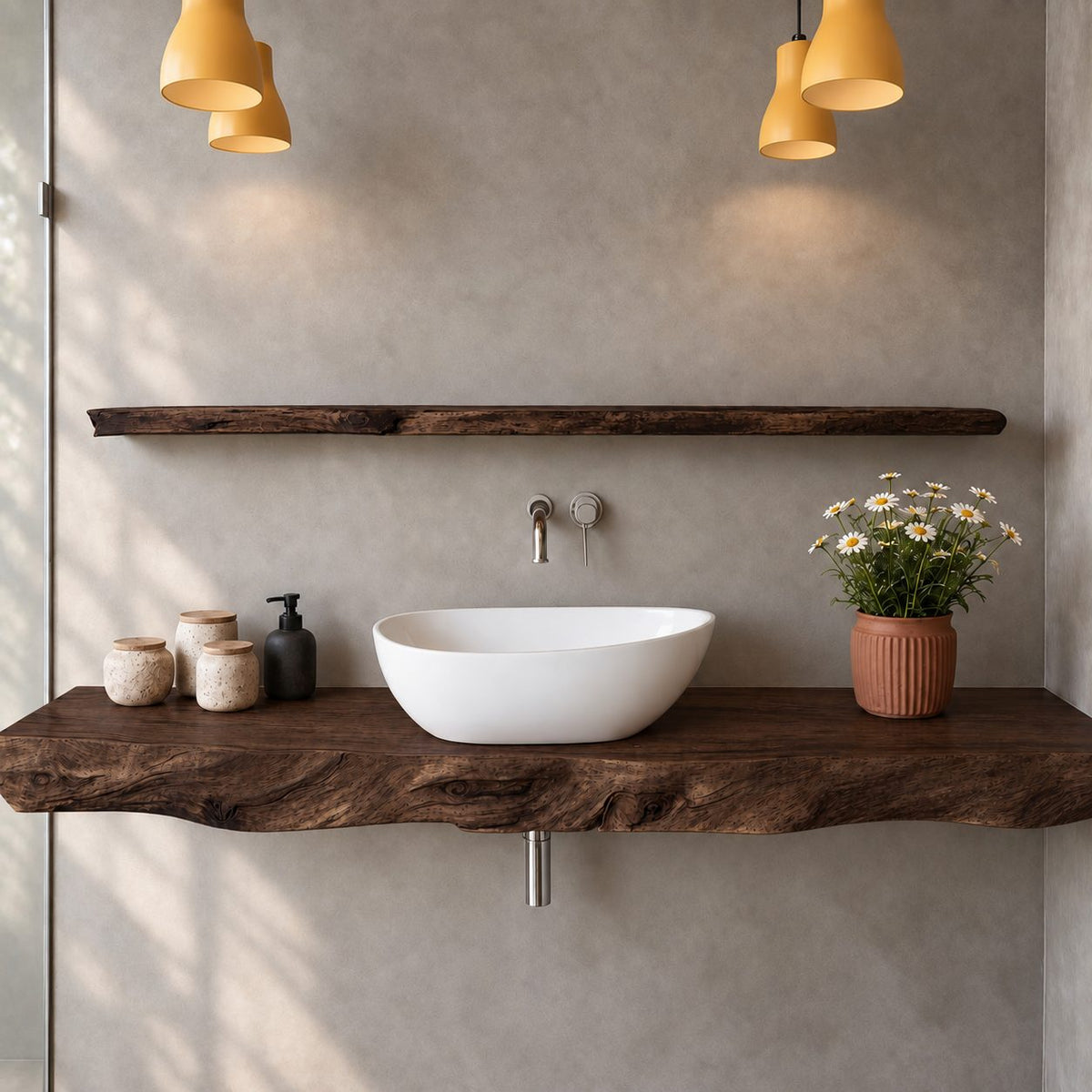 Floating Bathroom Vanity Top 20-71 Inch, Straight Live Edge Wood Slab Wall Mounted Vanity Counter