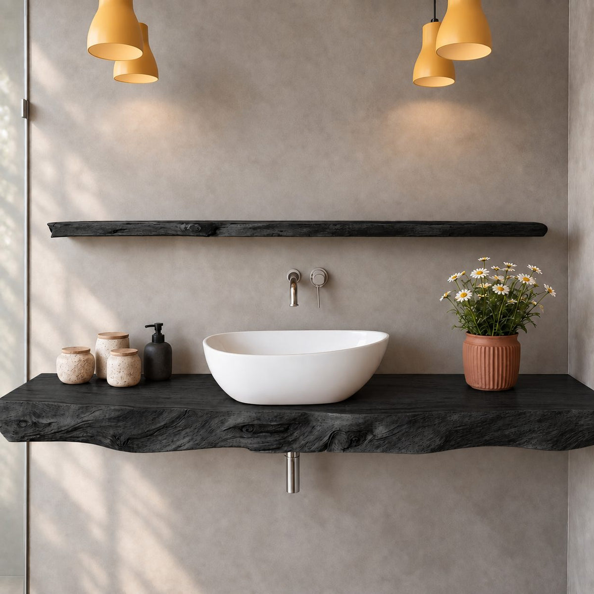 Floating Bathroom Vanity Top 20-71 Inch, Straight Live Edge Wood Slab Wall Mounted Vanity Counter