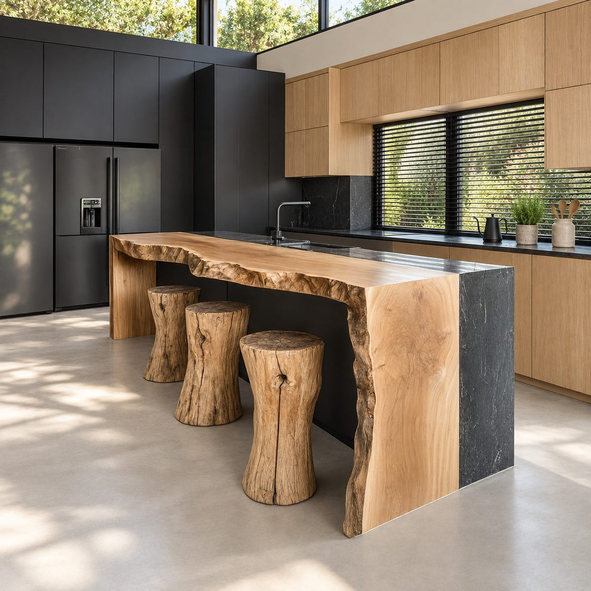 Rugged Waterfall Live Edge Island Slab, Sold Per Panel, Thick Solid Wood Bar Top or End, 47-100 Inch