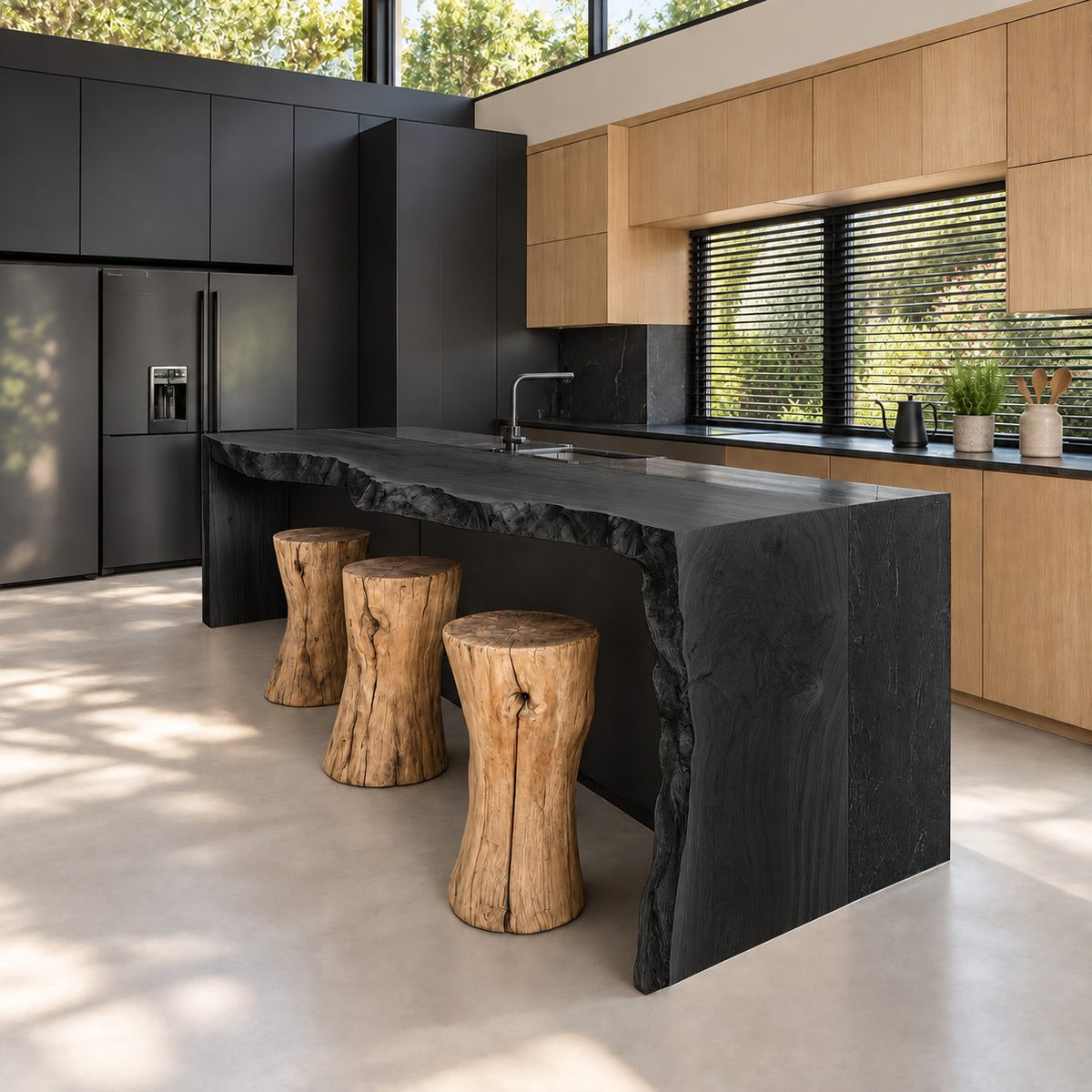 Rugged Waterfall Live Edge Island Slab, Sold Per Panel, Thick Solid Wood Bar Top or End, 47-100 Inch