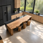 Rugged Waterfall Live Edge Island Slab, Sold Per Panel, Thick Solid Wood Bar Top or End, 47-100 Inch