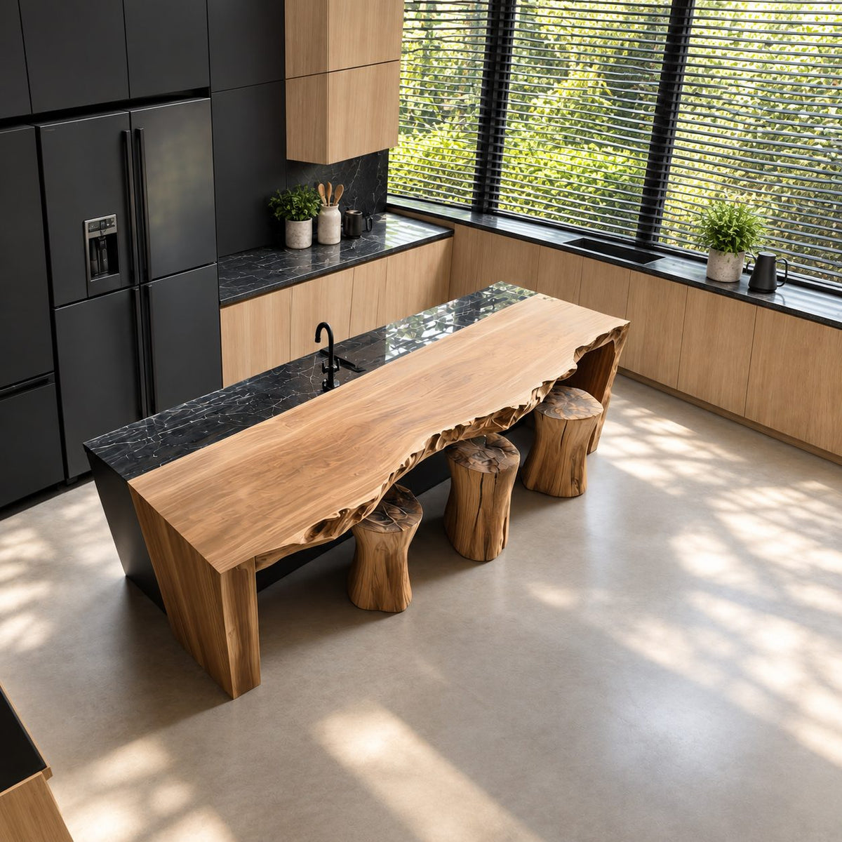 Rugged Waterfall Live Edge Island Slab, Sold Per Panel, Thick Solid Wood Bar Top or End, 47-100 Inch