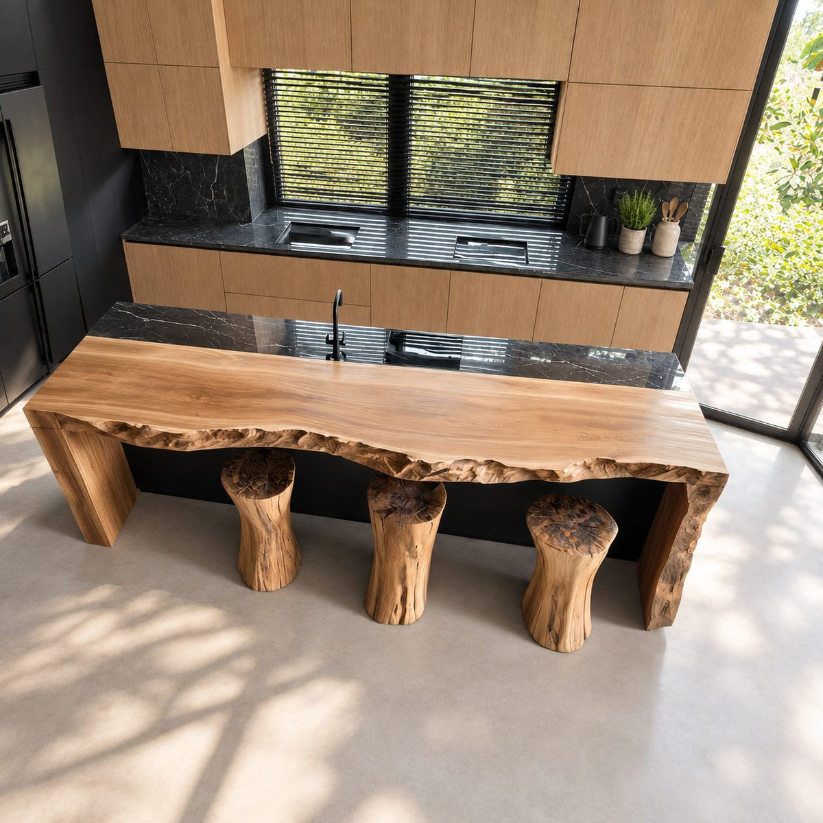 Rugged Waterfall Live Edge Island Slab, Sold Per Panel, Thick Solid Wood Bar Top or End, 47-100 Inch