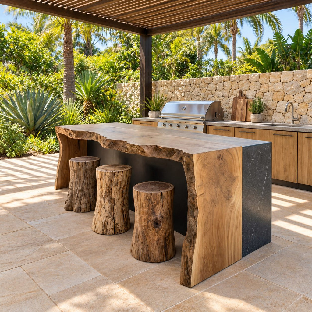 Rugged Waterfall Live Edge Island Slab, Sold Per Panel, Thick Solid Wood Bar Top or End, 47-100 Inch