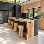 Rugged Waterfall Live Edge Island Slab, Sold Per Panel, Thick Solid Wood Bar Top or End, 47-100 Inch