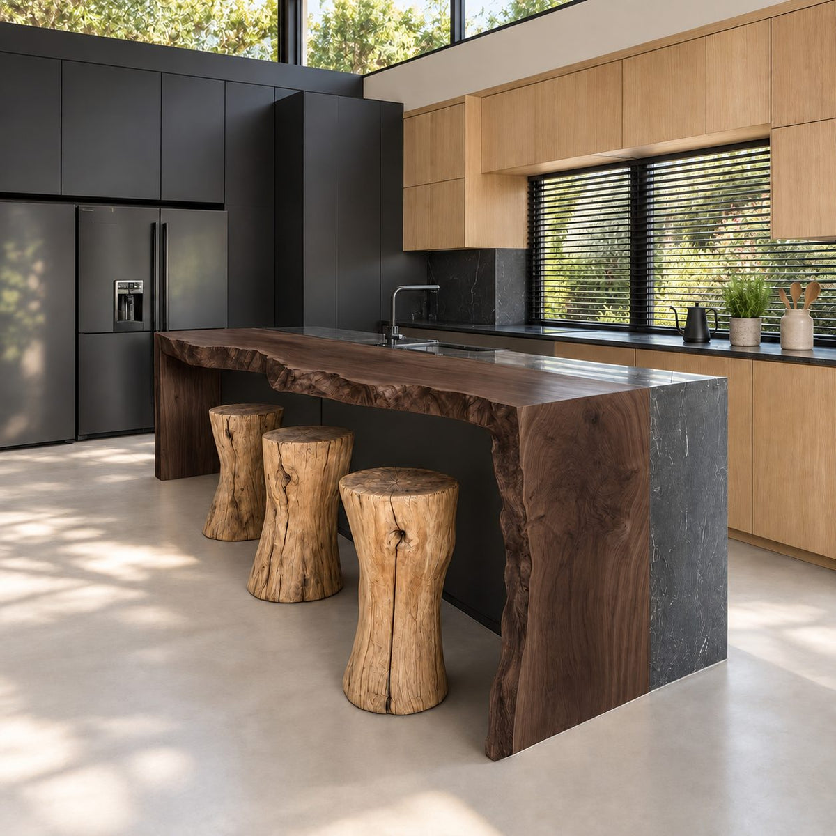 Rugged Waterfall Live Edge Island Slab, Sold Per Panel, Thick Solid Wood Bar Top or End, 47-100 Inch