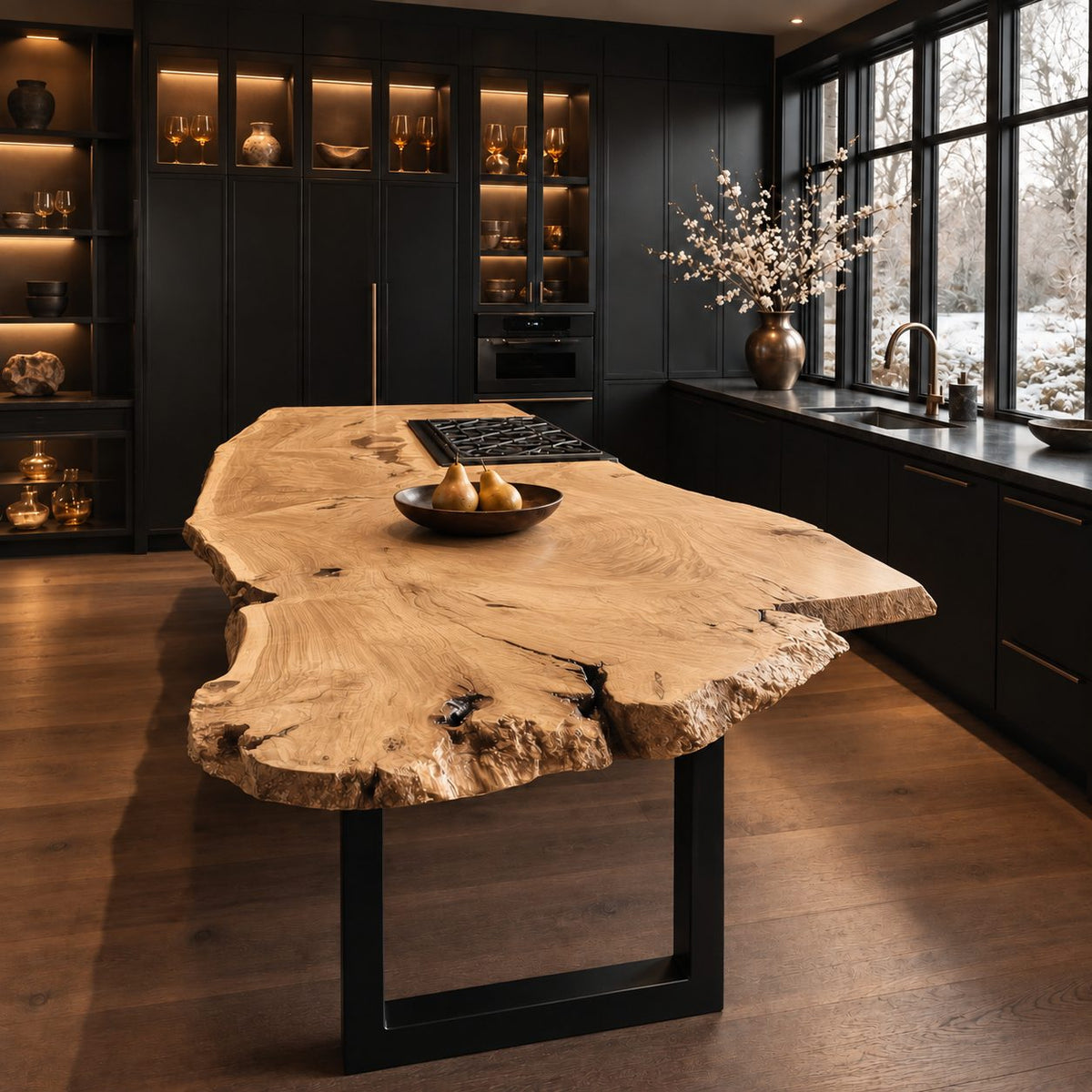 Burl Live Edge Kitchen Island Countertop, Wide Free-Form Solid Wood Slab Top for Cooktop Island, 47-100 Inch