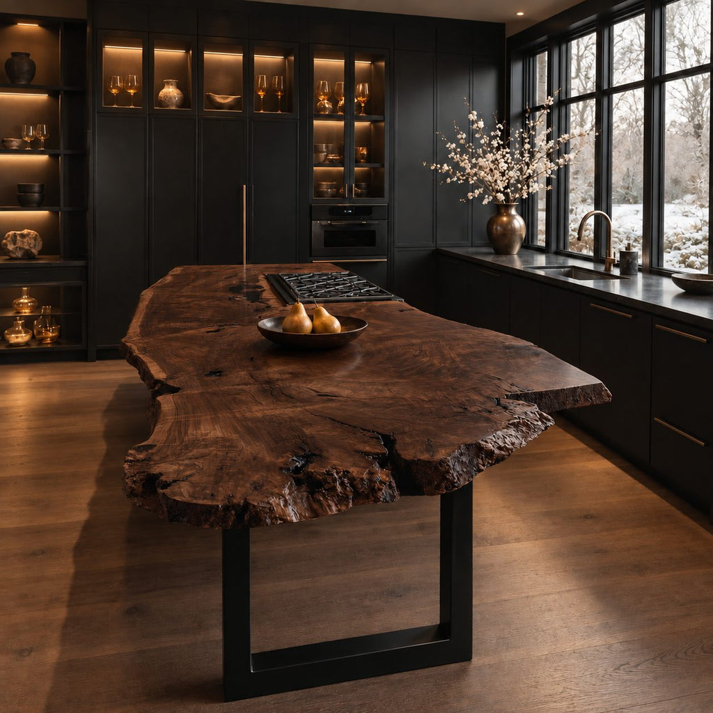 Burl Live Edge Kitchen Island Countertop, Wide Free-Form Solid Wood Slab Top for Cooktop Island, 47-100 Inch