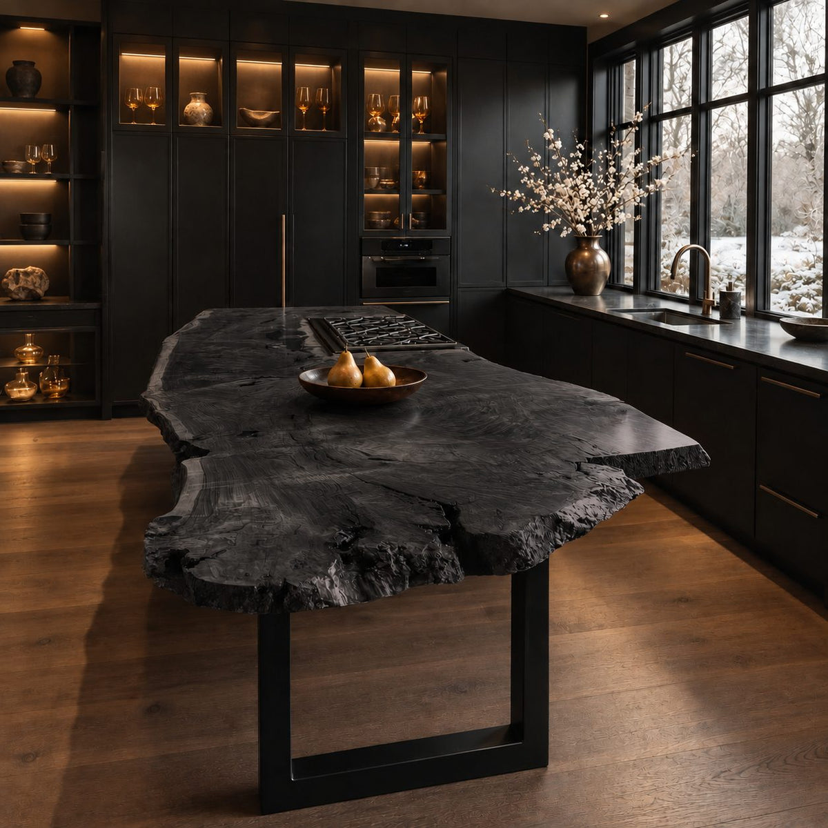 Burl Live Edge Kitchen Island Countertop, Wide Free-Form Solid Wood Slab Top for Cooktop Island, 47-100 Inch