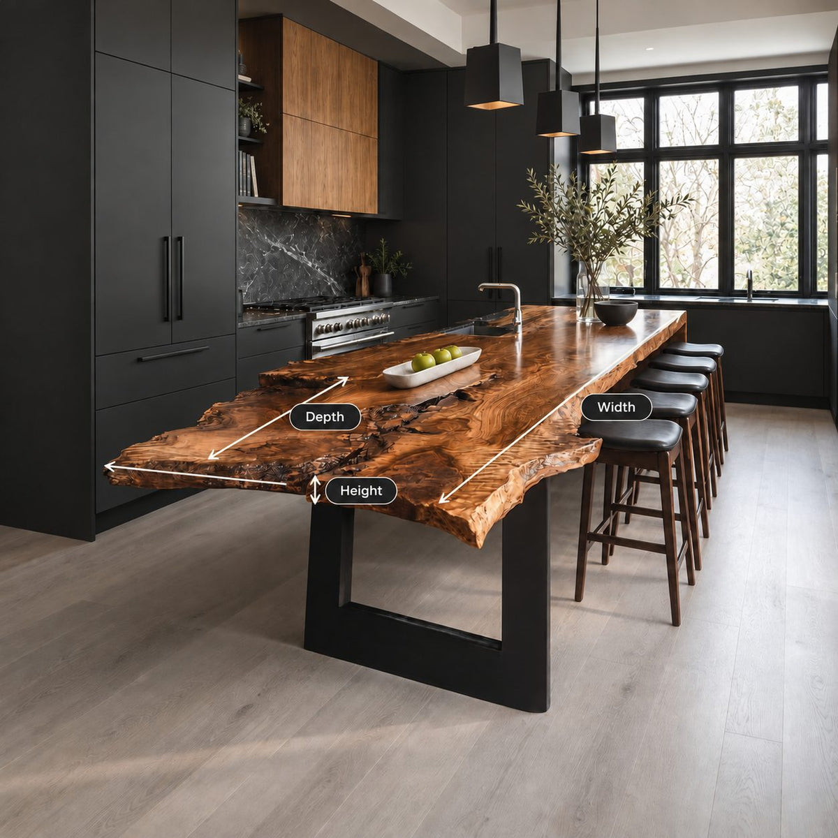Gnarled Burl Live Edge Island Countertop, Long Solid Wood Breakfast Bar Slab with Natural Voids, 47-100 Inch