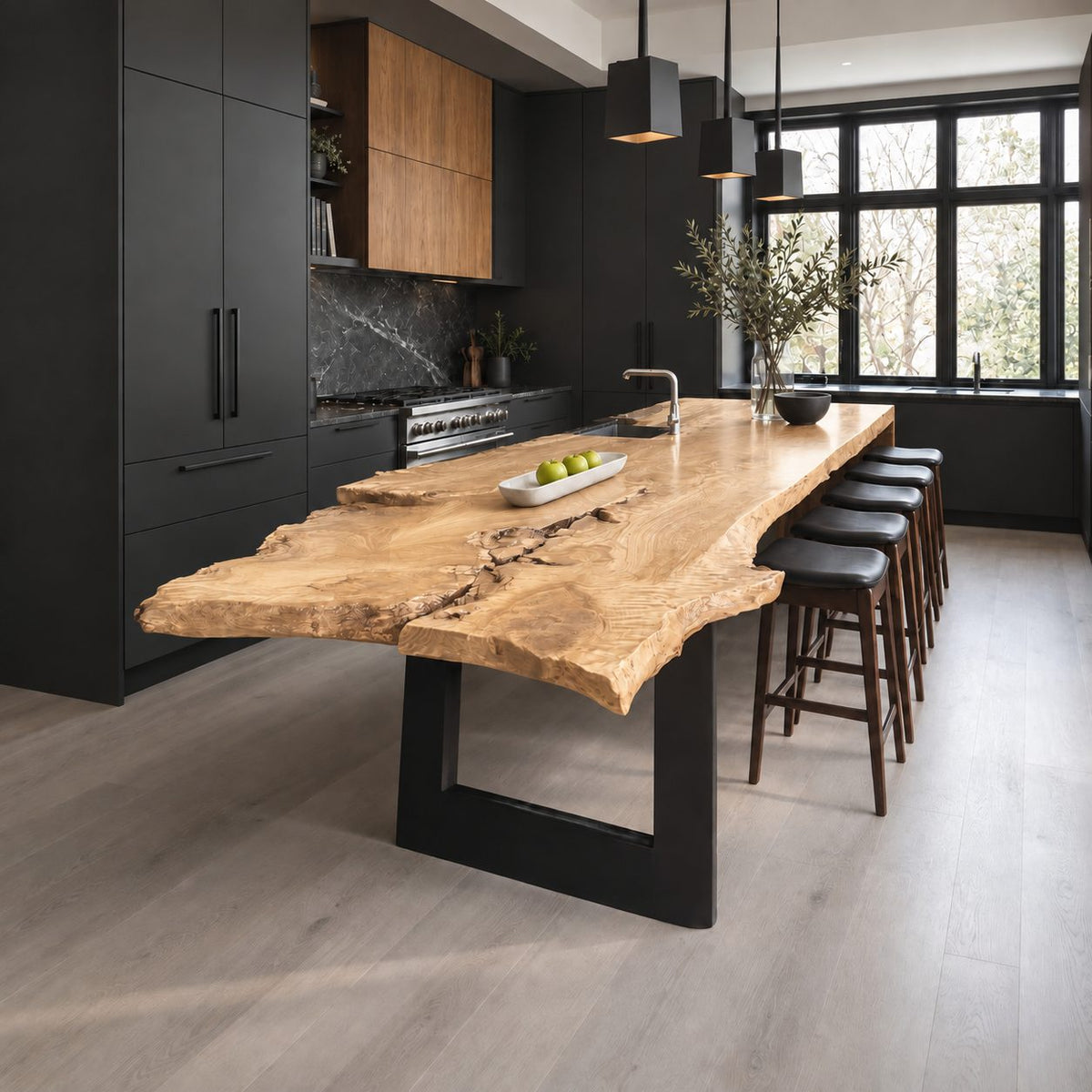Gnarled Burl Live Edge Island Countertop, Long Solid Wood Breakfast Bar Slab with Natural Voids, 47-100 Inch
