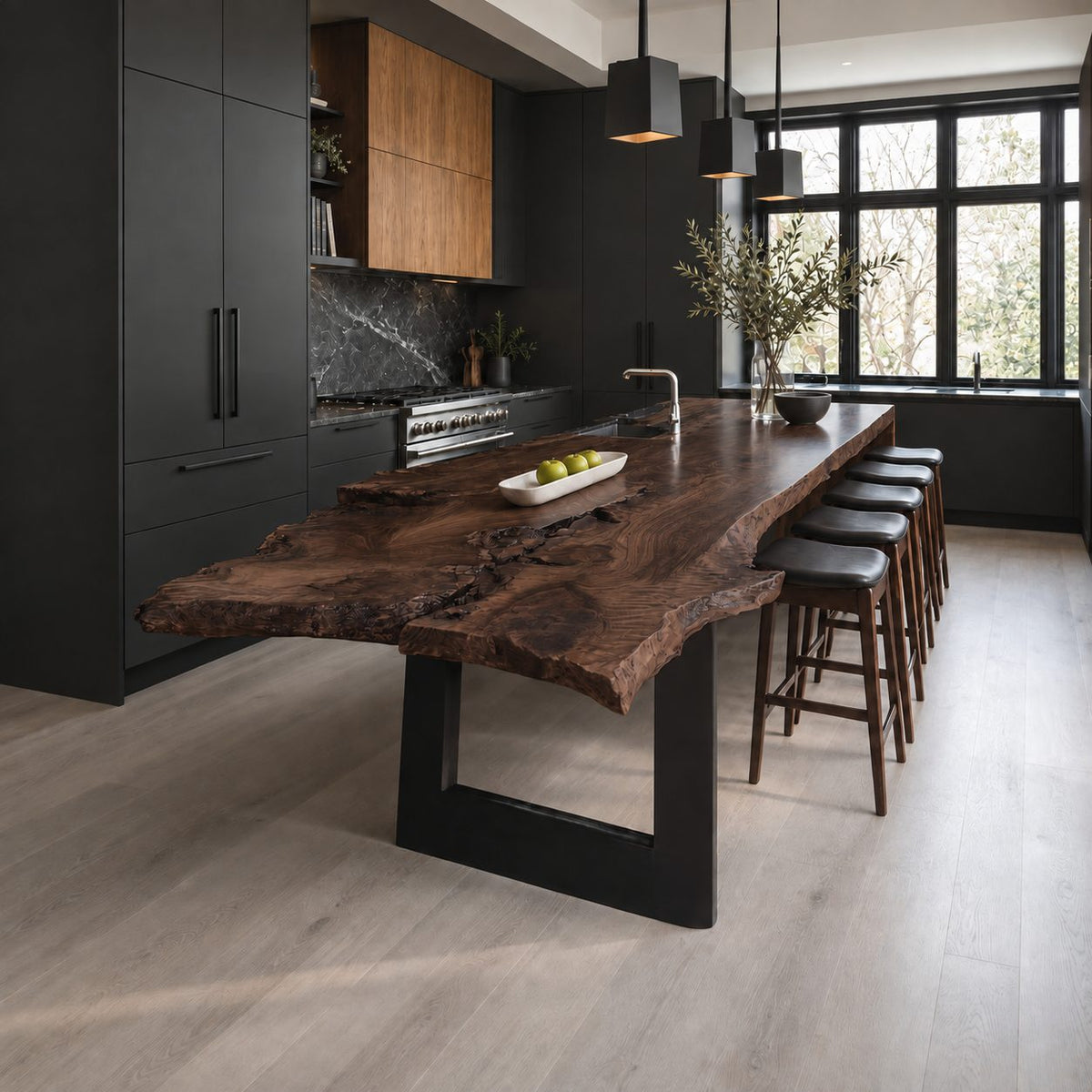 Gnarled Burl Live Edge Island Countertop, Long Solid Wood Breakfast Bar Slab with Natural Voids, 47-100 Inch