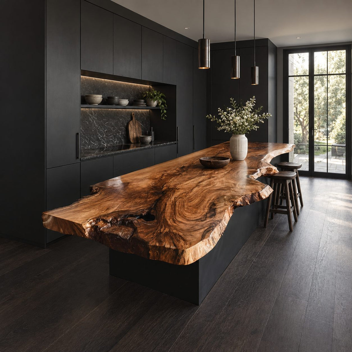 Swirl Grain Live Edge Kitchen Island Top, Wide Flowing Solid Wood Slab for Bar Seating, 47-100 Inch