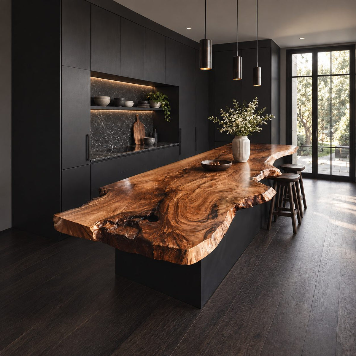 Swirl Grain Live Edge Kitchen Island Top, Wide Flowing Solid Wood Slab for Bar Seating, 47-100 Inch