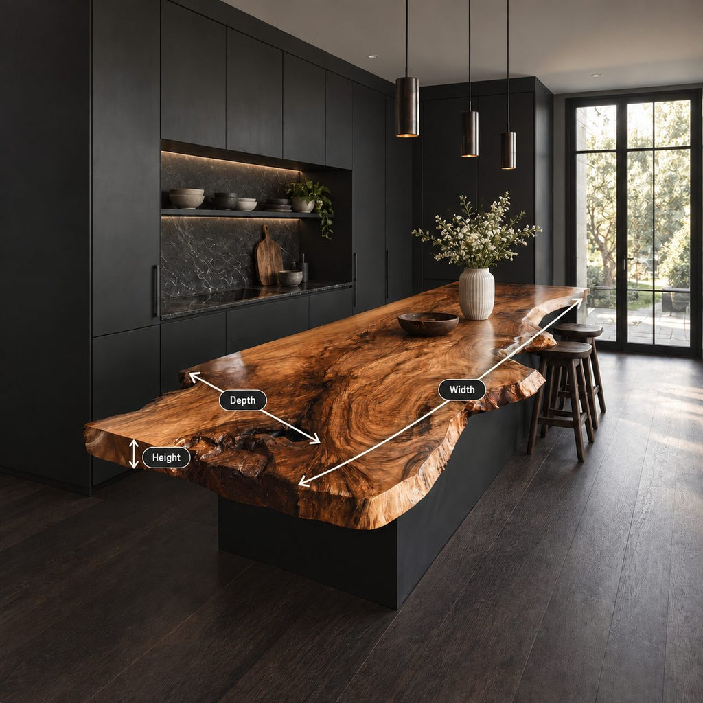Swirl Grain Live Edge Kitchen Island Top, Wide Flowing Solid Wood Slab for Bar Seating, 47-100 Inch