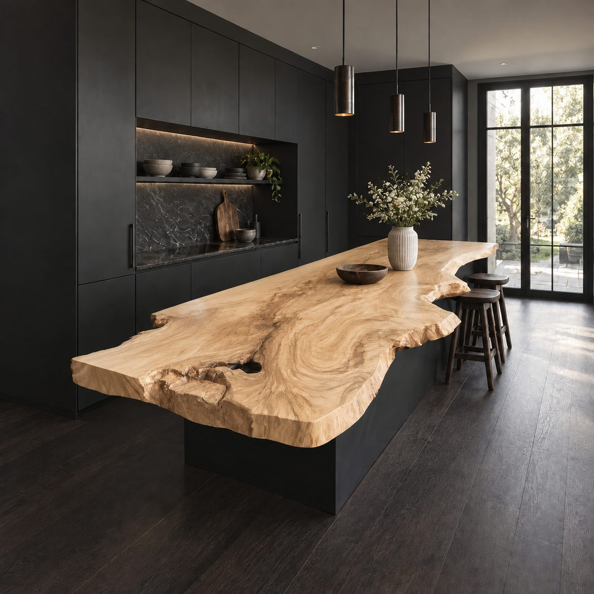 Swirl Grain Live Edge Kitchen Island Top, Wide Flowing Solid Wood Slab for Bar Seating, 47-100 Inch