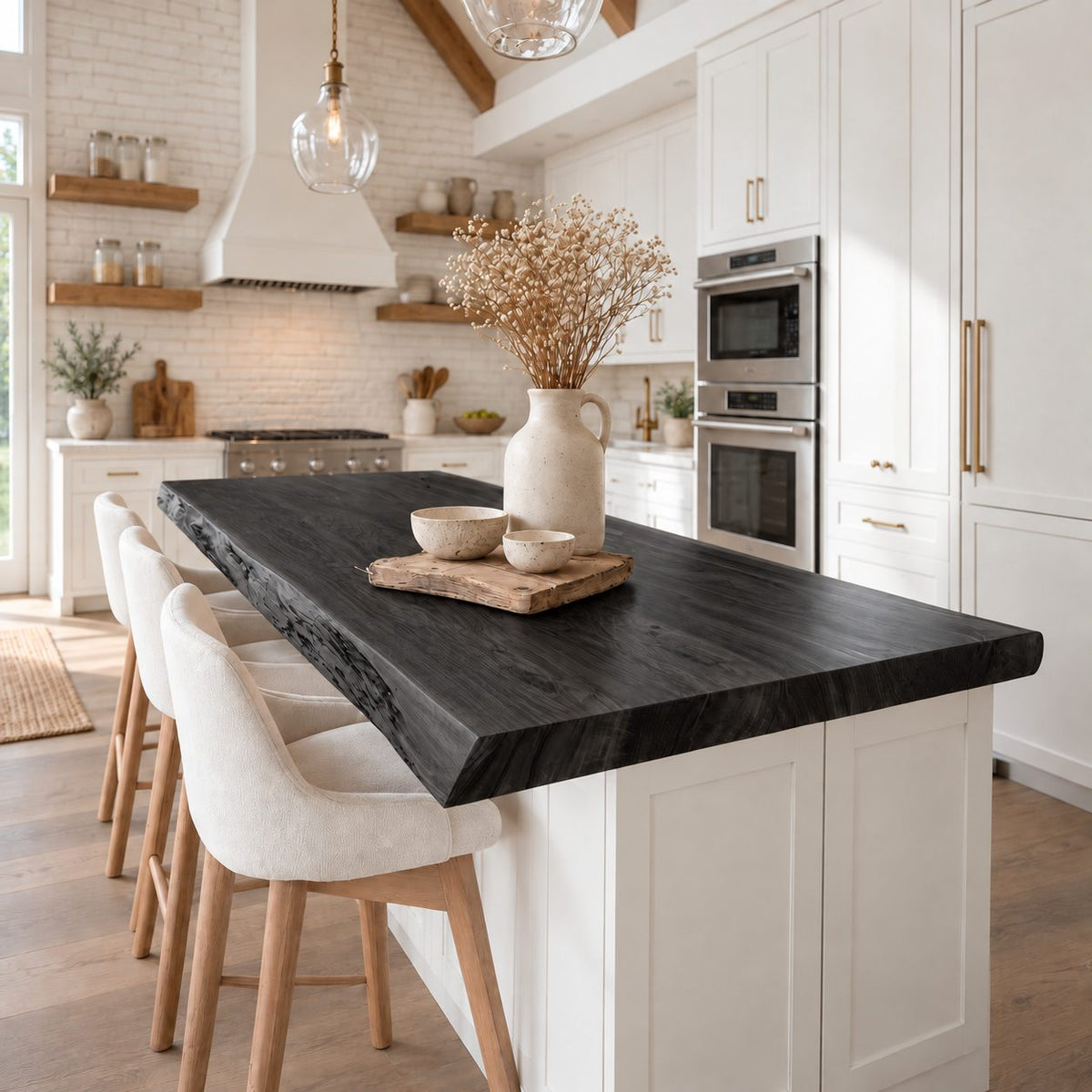 Clean Line Live Edge Kitchen Island Top, Smooth Solid Wood Breakfast Bar Countertop Slab, 47-100 Inch