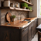 Rounded Lip Live Edge Kitchen Counter Slab, Solid Wood Perimeter Countertop for Sink Wall, 47-100 Inch