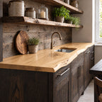 Rounded Lip Live Edge Kitchen Counter Slab, Solid Wood Perimeter Countertop for Sink Wall, 47-100 Inch