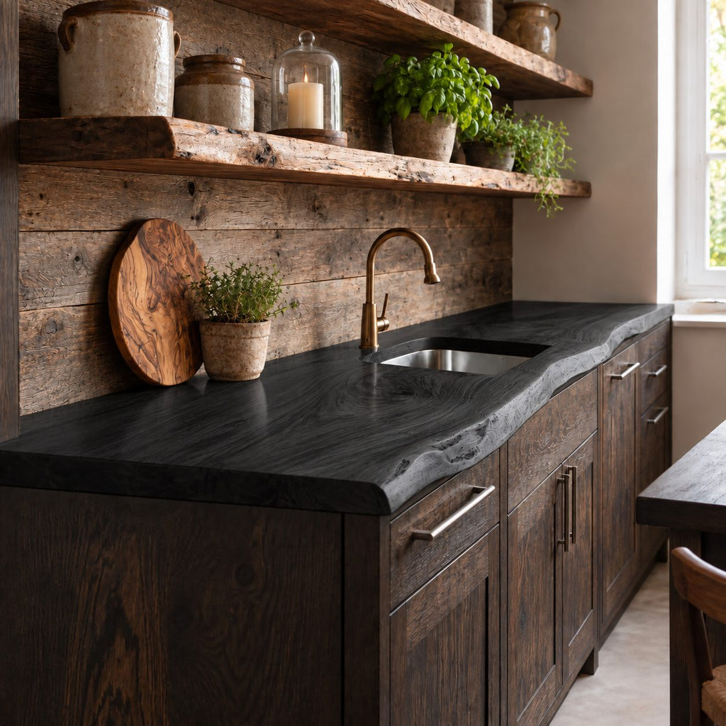 Rounded Lip Live Edge Kitchen Counter Slab, Solid Wood Perimeter Countertop for Sink Wall, 47-100 Inch