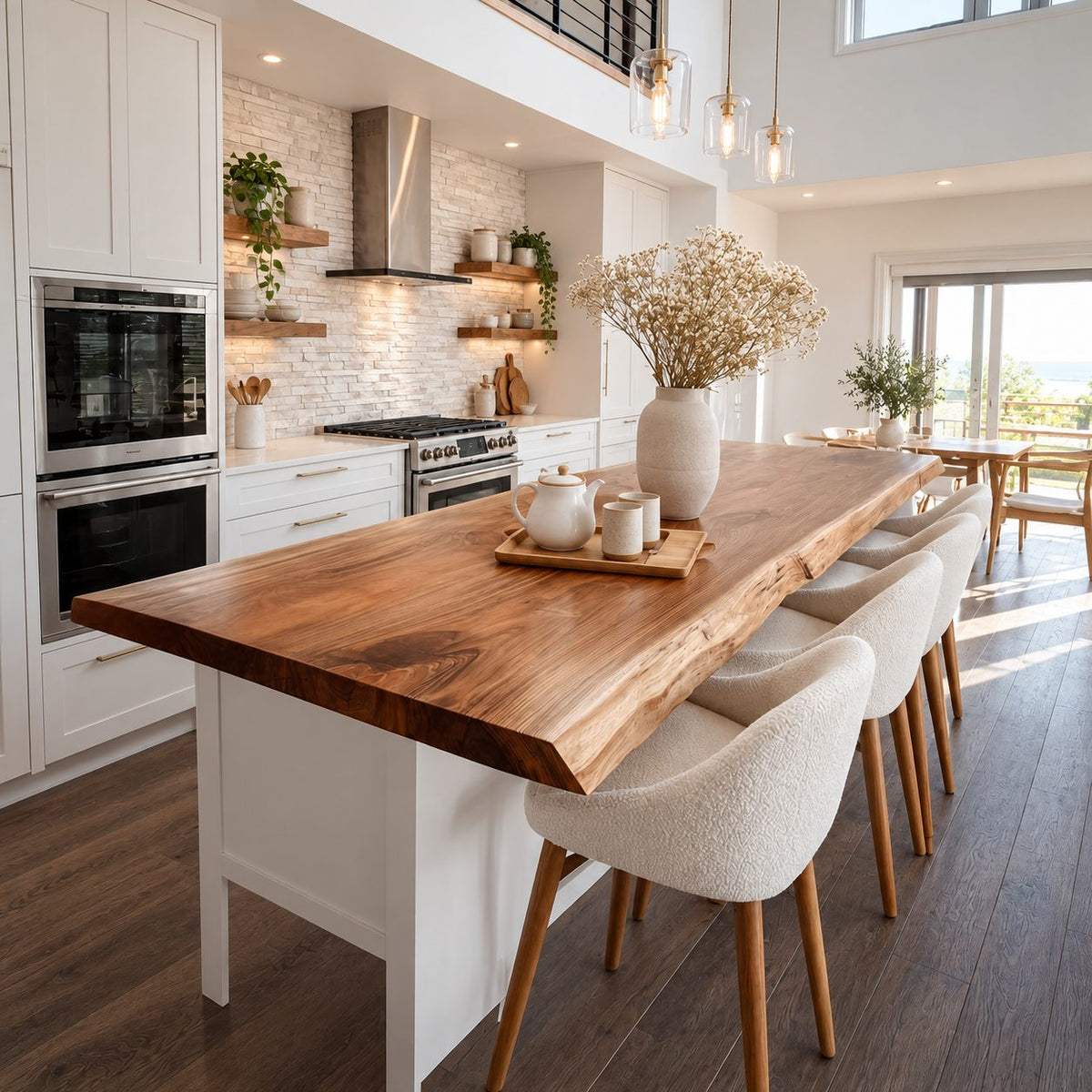 Scandinavian Live Edge Kitchen Island Top, Long Smooth Solid Wood Slab for Dining Counter, 47-100 Inch