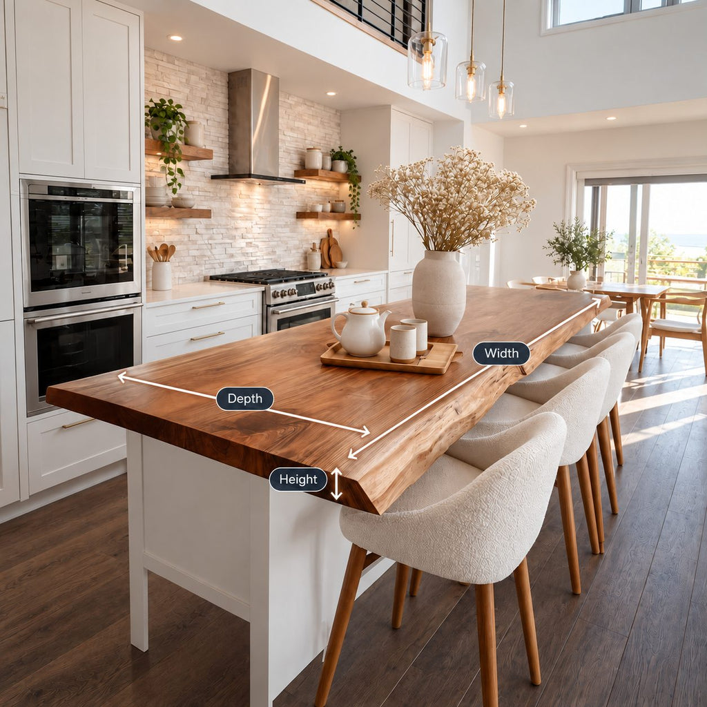 Scandinavian Live Edge Kitchen Island Top, Long Smooth Solid Wood Slab for Dining Counter, 47-100 Inch
