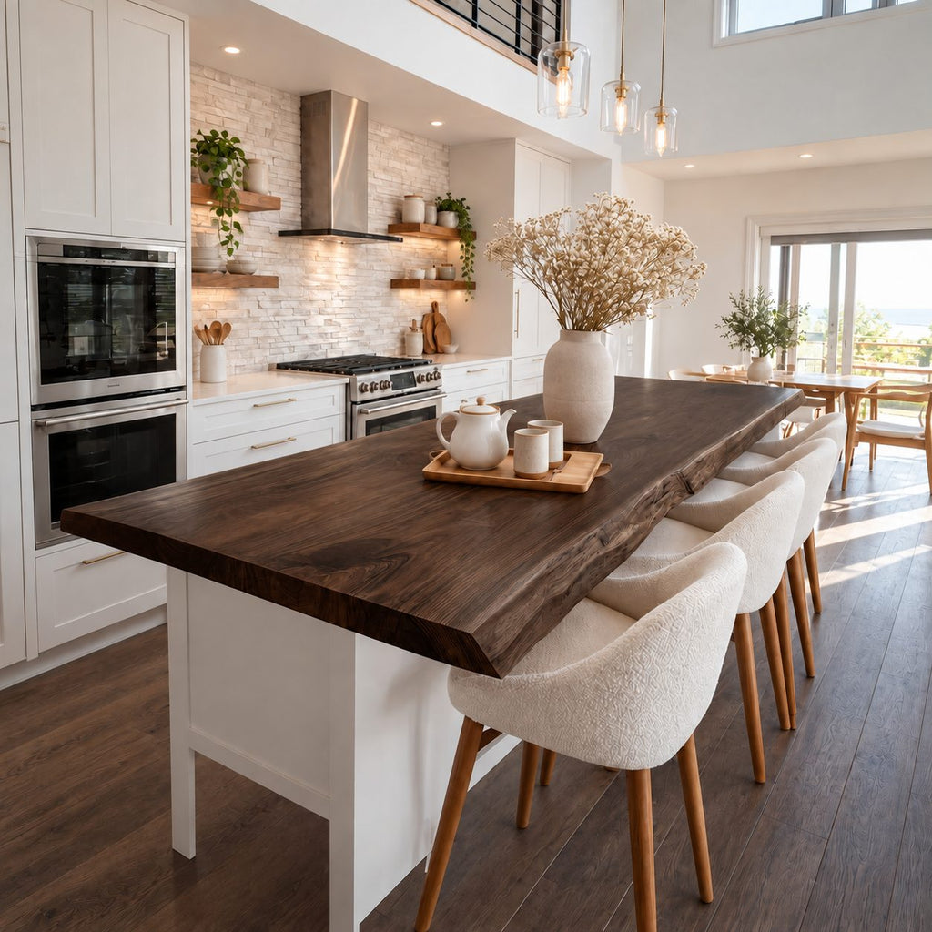 Scandinavian Live Edge Kitchen Island Top, Long Smooth Solid Wood Slab for Dining Counter, 47-100 Inch