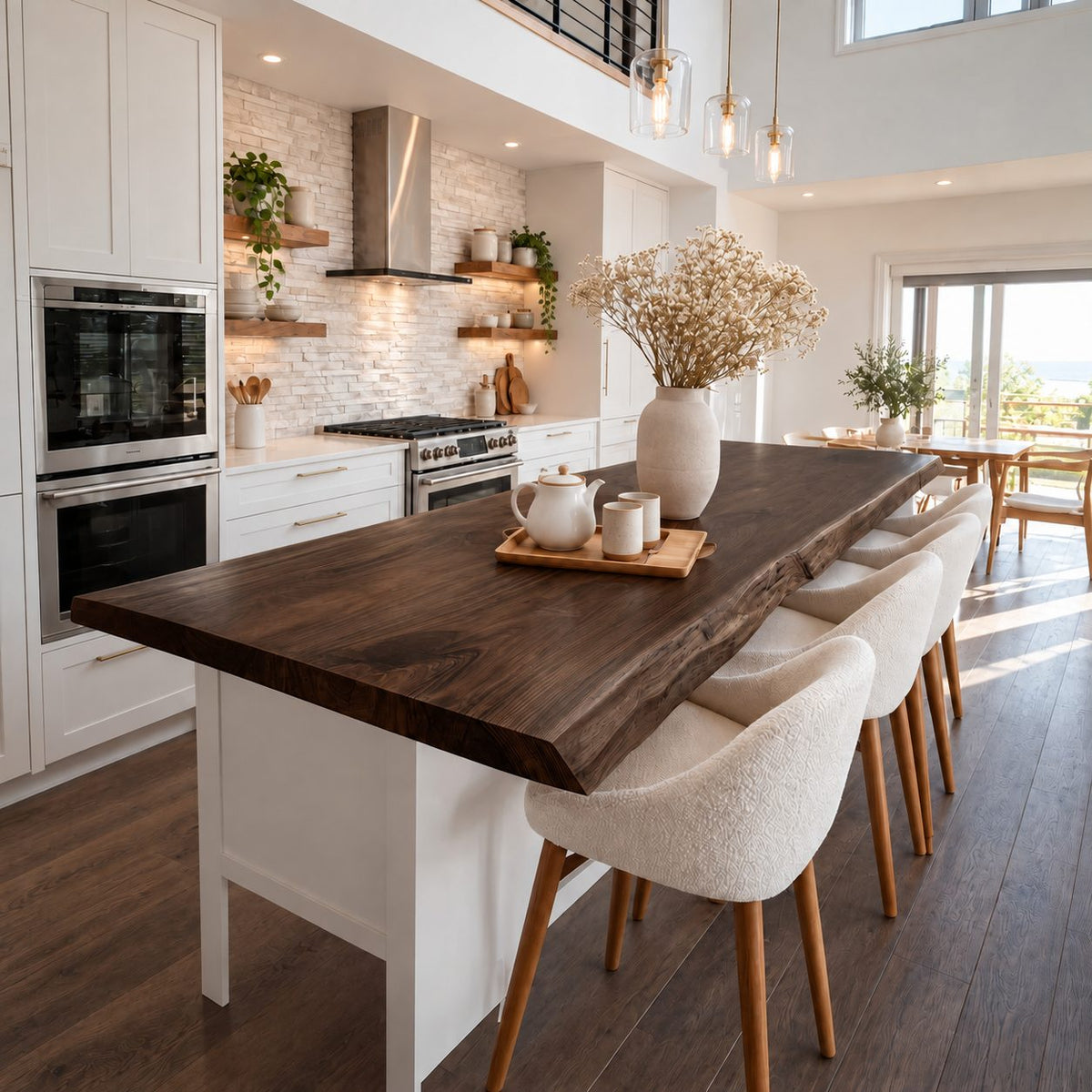 Scandinavian Live Edge Kitchen Island Top, Long Smooth Solid Wood Slab for Dining Counter, 47-100 Inch